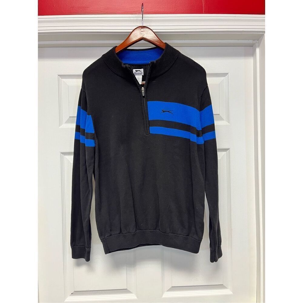 Slazenger Black & Blue Logo Quarter Zip Golf Sweater sz L EUC